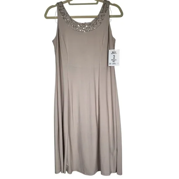 R&M Richards Womens 2 Piece Ruffled Lace Jacket & Dress Champagne Size 6P - Picture 8 of 16